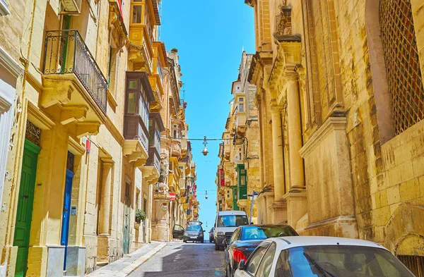 Walk Ascent Ursula Street View Historical Housing Colored Maltese Balconies — Stock Photo, Image