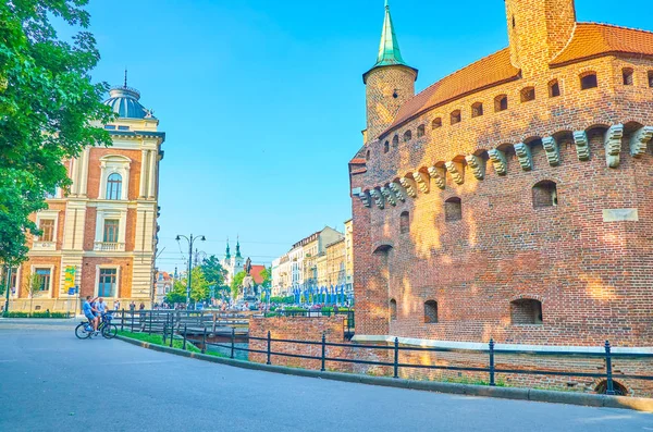 Krakow Poland June 2018 Medieval Defensive Barbakan Structure Nowadays Located — Stock Photo, Image