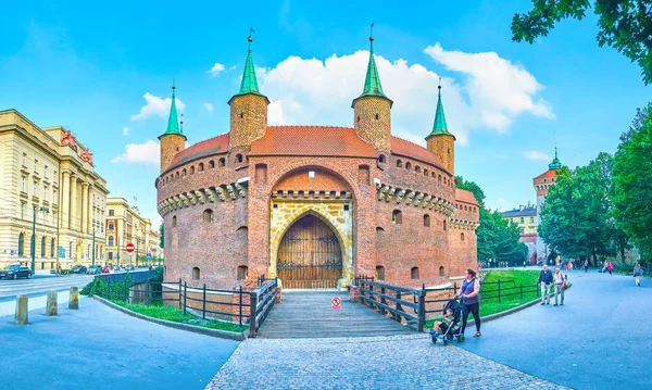 Krakow Poland June 2018 View Barbakan Preserved Part City Moat — Stock Photo, Image