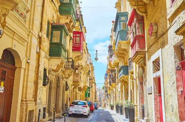 Valletta Malte Juin 2018 Promenade Long Étroite Rue Paul Avec — Photo