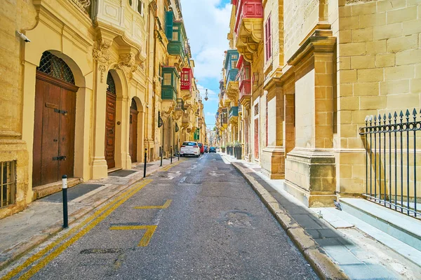 Infödda Kalksten Byggnaderna Linje Paul Gatan Gamla Valletta Malta — Stockfoto
