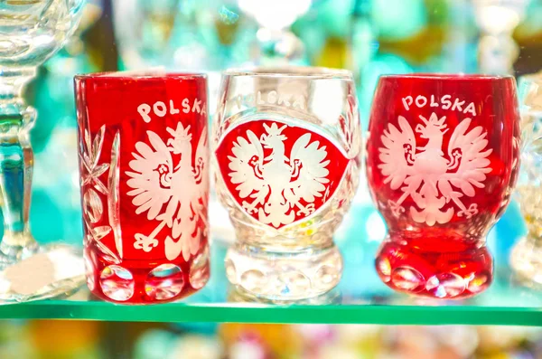 Bellissimi Occhiali Vino Dipinti Mano Con Emblema Della Polonia Sono — Foto Stock