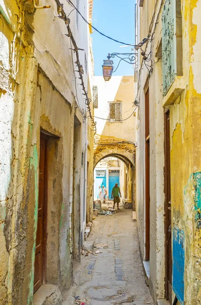 Sfax Tunezja Września 2015 Spacery Stary Wąskimi Uliczkami Medyny Pokryte — Zdjęcie stockowe