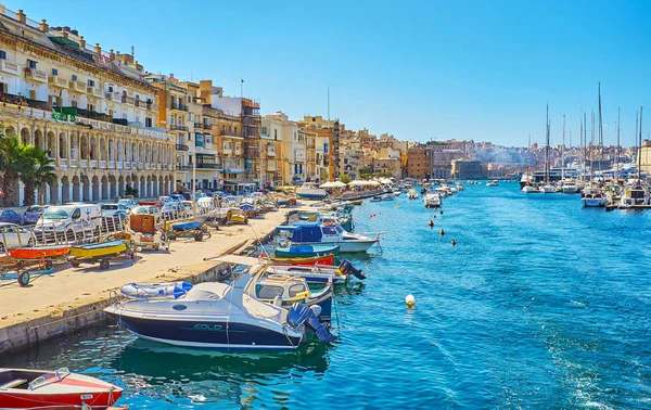 Senglea Malta Junio 2018 Paseo Marítimo Senglea Extiende Largo Orilla — Foto de Stock