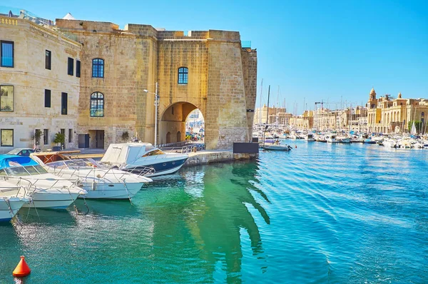 Pohled Strmé Bašta Macina Senglea Pevnosti Vittoriosy Marina Malta — Stock fotografie