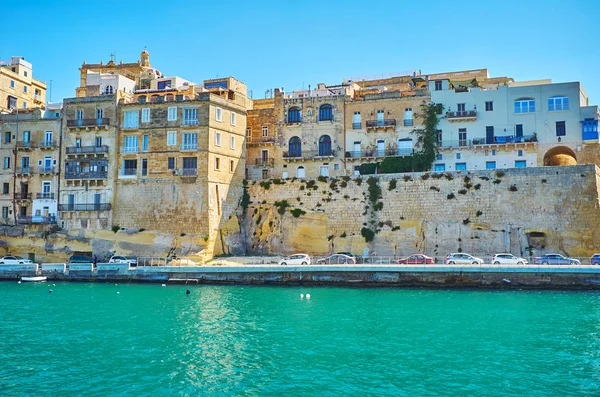 Viaggio Traghetto Lungo Bastioni Medievali Quartieri Abitativi Senglea Isla Città — Foto Stock