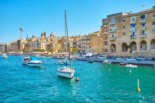 Marina Vittoriosa Birgu Del Valletta Grand Harbour Stretching Mellan Medeltida — Stockfoto