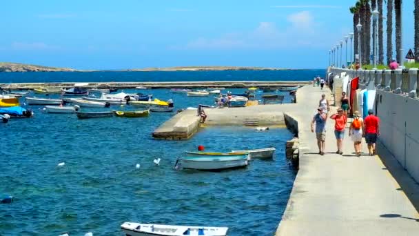 Buġibba Malta Juni 2018 Semesterfirare Promenera Längs Hamnen Paul Bay — Stockvideo