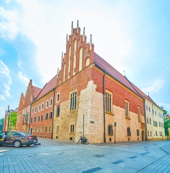 Vista Sobre Fachada Collegium Maius Universidade Jagiellonian Cracóvia Polônia — Fotografia de Stock