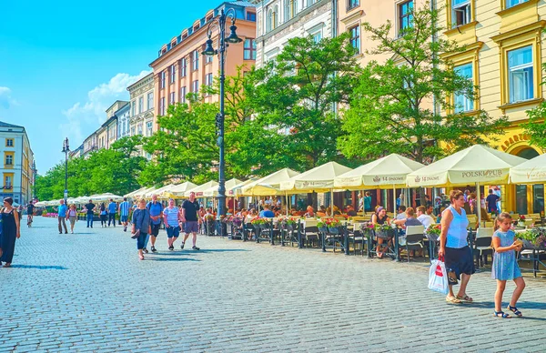 Krakow Lengyelország 2018 Június Nyári Terasz Étterem Main Market Téren — Stock Fotó