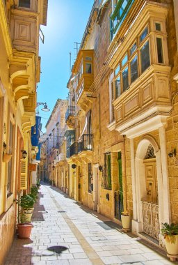 Konut çeyrek rahat dar sokaklarında geleneksel mimarisi, zevk tembel günlük yürümek, Birgu (Vittoriosa), Malta için mükemmel bir yer vardır.