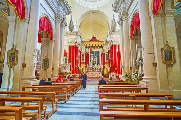 Birgu Malta Giugno 2018 Scenografico Interno Della Chiesa Dell Annunciazione — Foto Stock