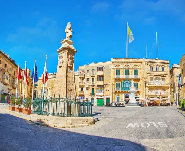 Birgu Malta Červen 2018 Náměstí Vítězství Misrah Rebha Zdobí Socha — Stock fotografie