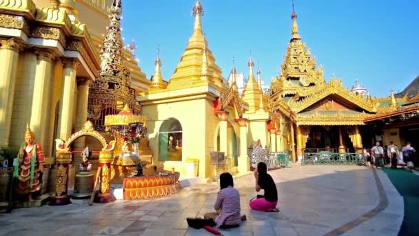 Yangon Myanmar Febrero 2018 Los Adoradores Rezan Ante Las Imágenes — Vídeos de Stock