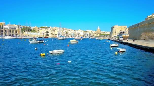 Alto Muro Della Fortezza Birgu Corna Del Vicino Post Castile — Video Stock