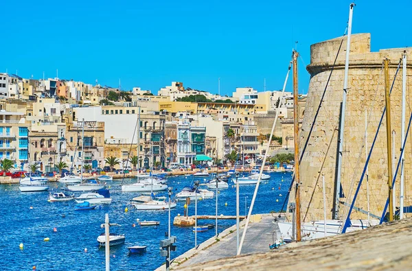 Los Yates Barcos Pesca Puerto Deportivo Kalkara Con Vistas Los — Foto de Stock