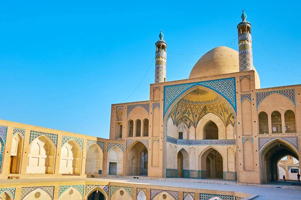 Portail Pittoresque Mosquée Agha Bozorg Avec Décoration Brique Relief Arche — Photo