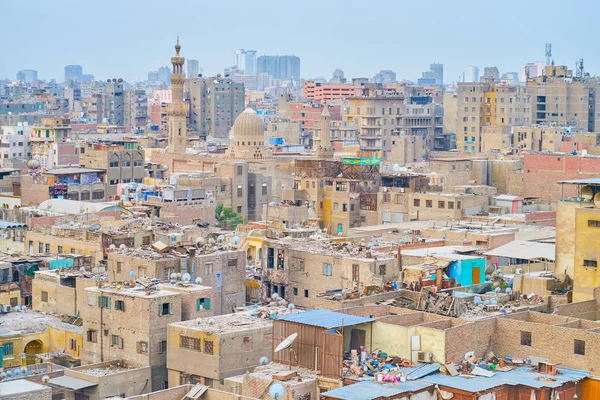 Casas Shabby Velhas Bairro Islamic Histórico Cairo Com Mesquita Ashraf — Fotografia de Stock