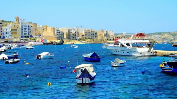 Bugibba Malta Giugno 2018 Porto Pescatori Sulla Costa Della Baia — Video Stock