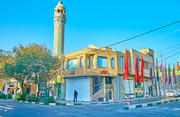 Kashan Iran Października 2017 Sklepów Średniowiecznych Kafelkami Minaret Starego Meczetu — Zdjęcie stockowe