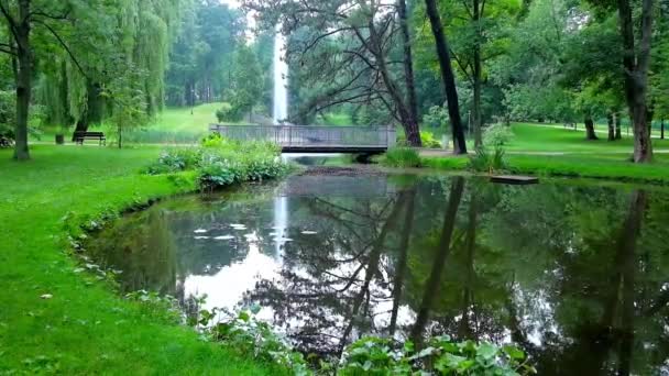 Bezoek Het Idyllische Stanisław Staszic Park Met Kleine Lake Prachtige — Stockvideo