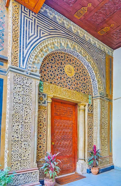 Beautiful Stone Entrance Portal Virgin Mary Church Coptic Neighborhood Decorated — стоковое фото