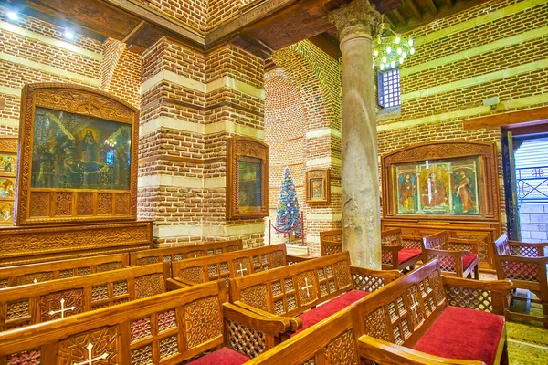 Каир Эгипт Декабря 2017 Молитвенный Зал Церкви Варвары Украшенный Древними — стоковое фото