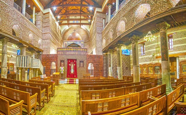 Kair Egipt Grudnia 2017 Wnętrza Pięknego Średniowiecznego Kościoła Barbara Freskami — Zdjęcie stockowe
