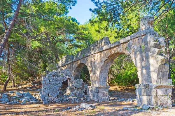 Ερειπωμένο Υδραγωγείο Στην Αντίκα Ρωμαϊκή Πόλη Λιμάνι Της Φασηλίδα Τουρκία — Φωτογραφία Αρχείου