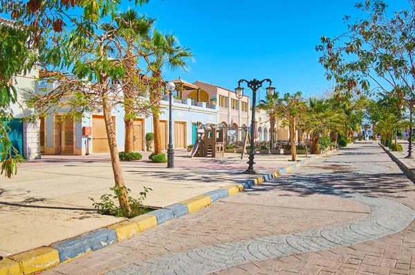 Walk the quiet Lezeih street, it\'s completely empty in the morning, Sharm El Sheikh, Sinai, Egypt.