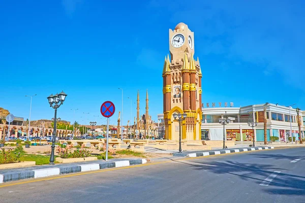 Sharm Sheikh Egito Dezembro 2017 Torre Relógio Ponto Partida Rua — Fotografia de Stock