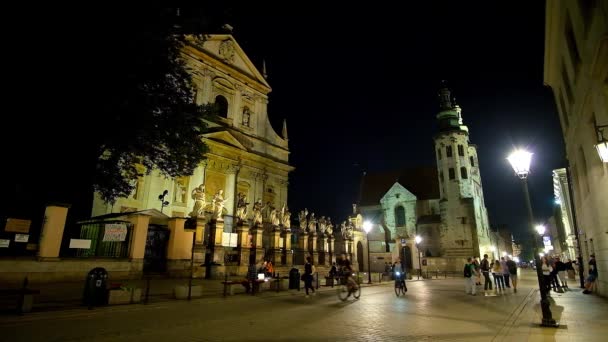 Kraków Polska Czerwca 2018 Wieczór Oświetlenie Ulicy Grodzkiej Widokiem Fasadzie — Wideo stockowe