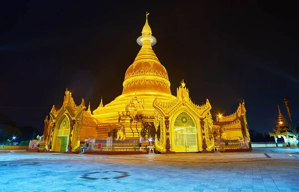 Büyük Mahavijaya Maha Wizaya Pagoda Parlak Akşam Aydınlatma Dekore Oyma — Stok fotoğraf