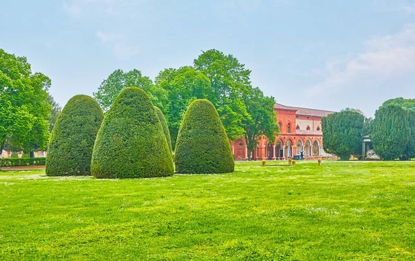 Bahçe Ferrara Charterhouse, İtalya Monumental Mezarlığı yanında güzel kesilmiş çalıların