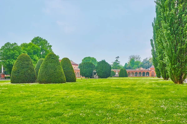 The beautiful French style garden located in Ferrara city center, that adjoins to historical cemetery of Carthusian order monastery, Italy