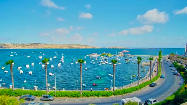 Buġibba Malta Czerwca 2018 Szybkie Działa Chmury Powyżej Portu Nad — Wideo stockowe