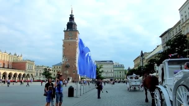 Krakow Polen Juni 2018 Marknadstorget Centrum Gamla Stan Stare Miasto — Stockvideo