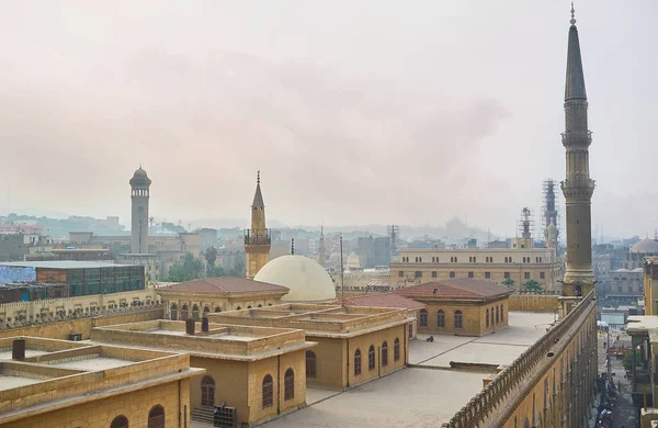 Telhado Minarete Mesquita Hussain Cidadela Saladino Vistos Através Nevoeiro Manhã — Fotografia de Stock