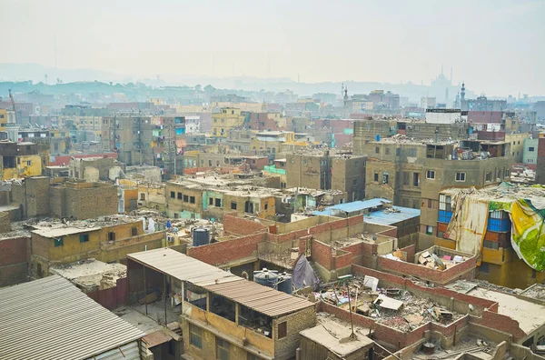 Observe Slums Islamic Cairo District Minaret Ghuri Complex Silhouette Saladin — Stock Photo, Image