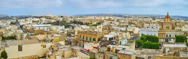 Rabat Citadel overlooks the city of Victoria and other settlements, surrounding it, such as Xewkija, famous for the huge Rotunda of St John the Baptist Church, seen on the background, Victoria, Gozo, Malta.