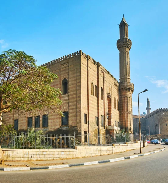 Faragott Mahmoudia Mecset Karcsú Minaret Külső Díszített Megkönnyebbülés Díszek Salah — Stock Fotó