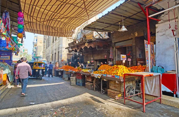 Kair Egipt Grudnia 2017 Linia Owoców Straganów Mnóstwo Świeżych Pomarańczy — Zdjęcie stockowe