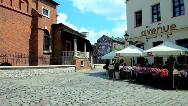 Kraków Polska Czerwca 2018 Przytulny Zewnątrz Kawiarni Rogu Ulicy Bartosza — Wideo stockowe