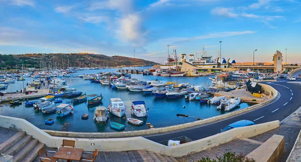 Ghajnsielem Malta June 2018 Panorama Mgarr Harbour Numerous Fishing Boats — Stock Photo, Image
