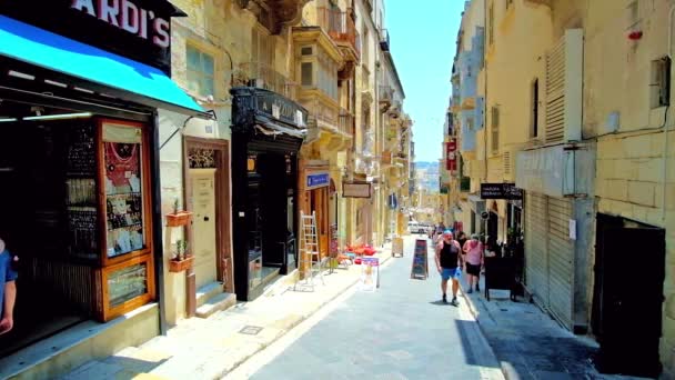 Valletta Malta June 2018 Numerous Stores Art Galleries Small Cafes — Stock Video