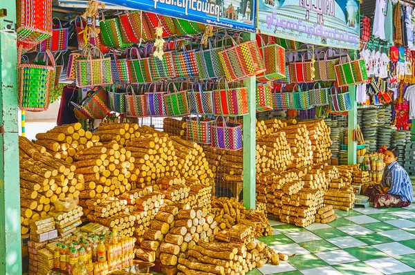 Sagaing Myanmar Février 2018 Les Étals Bois Thanaka Les Sacs — Photo