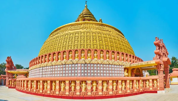 Panorama Stunning Pagoda Sitagu International Buddhist Academy Decorated Ornate Stucco — Stock Photo, Image