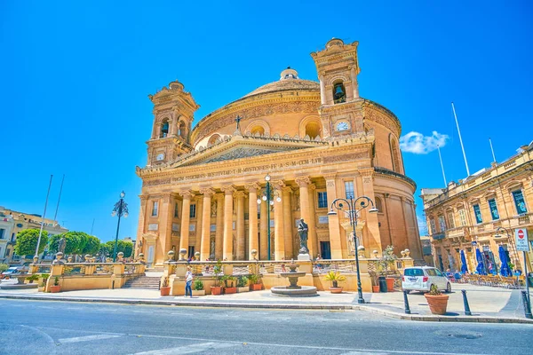 Mosta Μάλτα Ιουνίου 2018 Ενοριακή Εκκλησία Της Κοίμησης Γνωστή Θόλος — Φωτογραφία Αρχείου