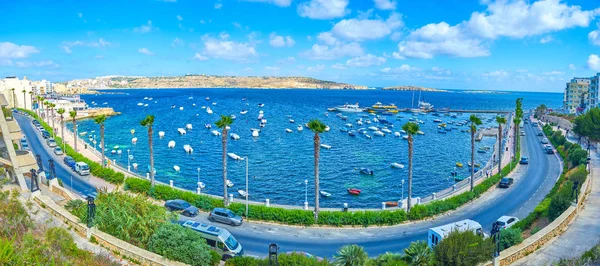 Bugibba Malta Junho 2018 Pitoresco Passeio Marítimo Cidade Balnear Bugibba — Fotografia de Stock