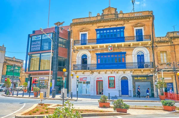 Mosta Malta Června 2018 Starý Historický Dům Velké Maltské Balkony — Stock fotografie